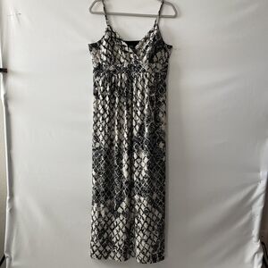 VTG MSK Snakeskin Print Spaghetti Strap Empire Waist Maxi Dress Tie-Front Sz 16